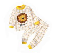 Pyjama 2 pièces pour Enfants Vêtement de Nuit Enfant Doux Confortable Vêtements Détente en Coton Longues Hauts et Pantalon Peints La Main Ensemble