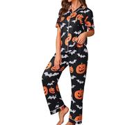 Pyjama 2025 pour femme en coton tendance pour des nuits confortables, Halloween, vêtements de nuit élégants avec imprimé cardigan, chemise à manches courtes et pantalon long, vêtements de détente