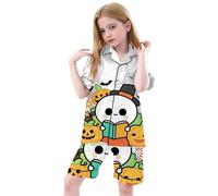 Pyjama 3 pièces en imitation soie pour bébé, imprimé Halloween, grande taille, pour garçons et filles, de 3 à 13 ans