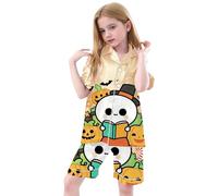 Pyjama 3 pièces en imitation soie pour bébé, imprimé Halloween, grande taille, pour garçons et filles, de 3 à 13 ans