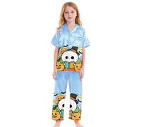 Pyjama 3 pièces en imitation soie pour bébé, imprimé Halloween, grande taille, pour garçons et filles, de 3 à 13 ans