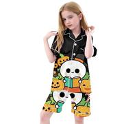 Pyjama 3 pièces en imitation soie pour bébé, imprimé Halloween, grande taille, pour garçons et filles, de 3 à 13 ans