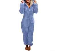 Pyjama à capuche en flanelle pour femme, barboteuse confortable en peluche conçue pour vous garder au chaud cette saison (taille M, bleu)
