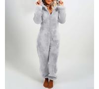 Pyjama à capuche en flanelle pour femme, barboteuse confortable en peluche conçue pour vous garder au chaud cette saison (taille S, gris clair)