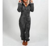 Pyjama à capuche en flanelle pour femme, barboteuse en peluche confortable, conçu pour vous garder au chaud cette saison, taille XXL gris foncé
