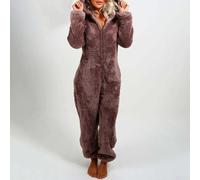 Pyjama à capuche en flanelle pour femme, barboteuse en peluche confortable, conçu pour vous garder au chaud cette saison (XL café)