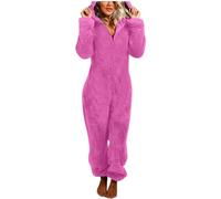 Pyjama à capuche en peluche pour femme pyjama une pièce pyjama une pièce chaud à manches longues de couleur unie pour l'automne et l'hiver vêtements de maison une pièce
