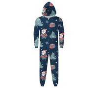 Pyjama à capuche Père Noël pour papa - Motif sapin de Noël festif - Vêtement de nuit pour un confort de vacances, Marine, XL