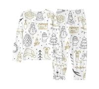 Pyjama a Colorier Enfant Pyjama de Noël pour Garcon Fille A Colorier Ensemble De Vêtements Maison Santas Renne Peints DIY Peint à la Main Deux Pièces Loungewear Haut à Manches Longues et Pantalon