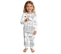 Pyjama a Colorier Enfant Pyjama Ensemble Ado Vêtements Maison Faites-le Vous-même/Bricolage DIY Peint à La Main Deux Pièces Loungewear Haut à Manches Longues et Pantalon Vêtement de Nuit Blanc