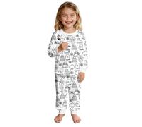 Pyjama a Colorier Enfant Pyjama Ensemble Ado Vêtements Maison Faites-le Vous-même/Bricolage DIY Peint à La Main Deux Pièces Loungewear Haut à Manches Longues et Pantalon Vêtement de Nuit Blanc