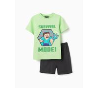 Pyjama À Manches Courtes En Coton Avec Imprimé Minecraft Vert Clair 6/7A