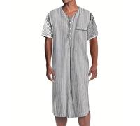 Pyjama À Manches Courtes Hauts De Pyjama Homme Chemise De Nuit Homme Tee-Shirt Long Col en V avec Boutons Stretch Vêtements D'intérieur Léger T-Shirt Grandes Tailles Douce Confortable
