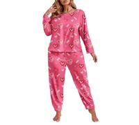 Pyjama à manches longues doux et extensible pour la Saint-Valentin 2026 - Tenue de nuit à la maison avec pantalon à coupe décontractée, rose, 4XL