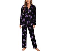 Pyjama à Manches Longues imprimé « Je Porte du Violet pour Mon père » pour Femme, Doux et Confortable