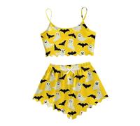 Pyjama à manches longues pour femme, vêtements d'intérieur décontractés, imprimé Halloween, vêtements de tous les jours, ensemble de lingerie sexy, jaune, S