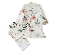 Pyjama à manches trois-quarts pour femmes, ensemble de pyjama en gaze de coton pur, ensemble de 2 pièces, 23, L