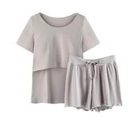 Pyjama à manches - Vêtements de nuit pour femme - Chemise et ensemble T - Hauts de maternité - Pantalon court - Haut de pyjama de maternité de Noël (gris, XXXL)
