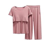 Pyjama à manches - Vêtements de nuit pour femmes - Chemise et ensemble T pour bébé - Haut de maternité - Pantalon court - Vêtements de maternité pour l'hiver (rouge pastèque, M)