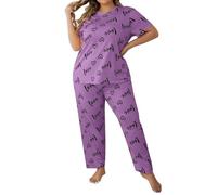 Pyjama Ado Fille Pijama Femme 2 Pièce Ete Satin Women S Plus Size 2 Piece Pajama Set Printed Short Sleeve T Shirt and Pants PJ Set Sets Pyjama Combinaison Fille Dinosaure Adulte Purple XL