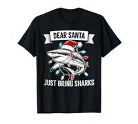 Pyjama Amusant « Dear Santa Just Bring Sharks Christmas Lights » T-Shirt