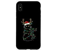 Pyjama Amusant pour Amoureux des Chats avec lumières de Noël et Renne Noir Coque pour iPhone XS Max