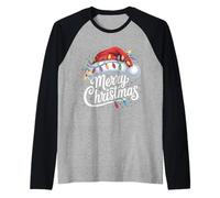 Pyjama Assorti avec Bonnet de Père Noël Merry Christmas Lights Manche Raglan