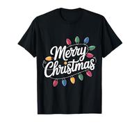 Pyjama Assorti avec Bonnet de Père Noël Merry Christmas Lights T-Shirt