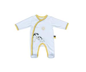Pyjama bébé à manches longues en velours - pluche et pompon blanc/jaune 3M(60CM)