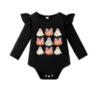 Pyjama Bebe ete Body Bebe 0-3 Mois Barboteuse à Manches Longues pour Nouveau-né garçon et Fille, Motif citrouilles et fantômes, imprimé Dessin animé