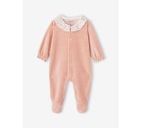 Pyjama bébé fille velours collerette imprimée rose poudré 3M(60CM)