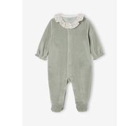 Pyjama bébé fille velours collerette imprimée vert sauge 3M(60CM)