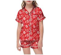 Pyjama Bébé Pâques Coloriage Main Tenue Maison Colorée Nuit Ludique Quotidien Vêtements Enfant Fille Garçon Deux Pièces Corsage(Red, 2-3 Years)