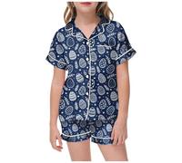 Pyjama Bébé Pâques Coloriage Main Tenue Maison Colorée Nuit Ludique Quotidien Vêtements Enfant Fille Garçon Deux Pièces Corsage(Navy, 4-5 Years)