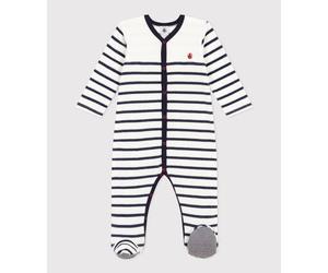 Pyjama bébé rayé en velours Petit Bateau - blanc - Taille 12 mois 12M blanc/bleu
