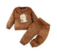 Pyjama BebeEnsemble Deux pièces pour Filles,Chemise à Manches Longues brodée de Dinosaures et Pantalon Long de Couleur Unie,Nouvelle à la Mode(Brown,9-12 Mois)
