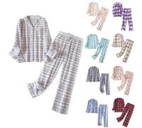 Pyjama boutonné pour femme - Joli pyjama ample - Confortable et chaud - Haut boutonné et pantalon - Ensemble de pyjama deux pièces doux avec poches - Imprimé fantaisie, bleu marine, 3XL