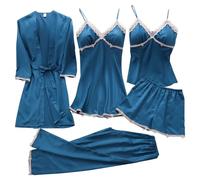 Pyjama Chaud Et Doux Pyjama Femme Sexy Pantalon Ensemble De Lingerie Sexy pour Femmes Jarretelles Robes Body en Dentelle sous-vêtements à Col en V Combinaison Femme Blue XL