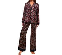 Pyjama Chaud Et Doux,Vetement Femme,Women Pajama Sets/Cosy Satin Set imprimé pour Femme - Ensemble de Pyjama élégant et Confortable pour Nuits Douces (Black, M)