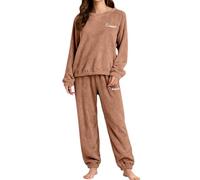 Pyjama Chaud Femme Flanelle Haut Col Rond Manche Longue Pijamas Molleton Vêtements De Nuit Grande Taille Loungewear Confortable Douce Ensemble 2 Pièces Xl-5Xl Ensemble Pyjama Hiver Chaud Femme