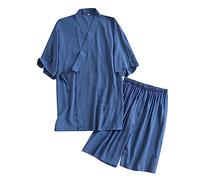 Pyjama Chaud Homme Hiver - 2023 Kimono Shorts À Manches Courtes Plus Size Men's Summer Thin Sweat Japanese Home Wear (Blue XL)