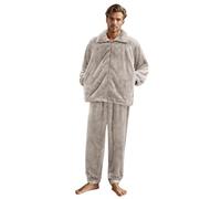 Pyjama Chaud Homme Humour - Les Et en Peluche pour Peuvent Être en Hiver avec Un Ensemble de Poches Chaudes (Brown XL)