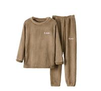 Pyjama chaud pour enfants 2026 de couleur unie pour garçons et filles, vêtements d'intérieur doux et pelucheux avec pantalon de survêtement en polaire, café, 7-8 ans
