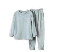 Pyjama chaud pour enfants 2026 de couleur unie pour garçons et filles, vêtements d'intérieur doux et pelucheux avec pantalon de survêtement en polaire, bleu, 6-7 ans
