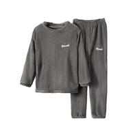 Pyjama chaud pour enfants, ensemble de couleur unie, vêtements de maison pour garçons et filles, vêtements de maison doux et pelucheux avec pantalon de survêtement en polaire Chemise Pyjama Robe Fille
