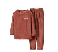 Pyjama chaud pour enfants, ensemble de couleur unie, vêtements de maison pour garçons et filles, vêtements de maison doux et pelucheux avec pantalon de survêtement en polaire Chemise Pyjama Robe Fille