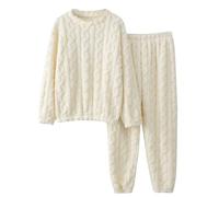 Pyjama Chaud pour Hommes et Femmes, Ensemble de Pyjama Pelucheux, Pull surdimensionné en Polaire Confortable, Pantalon Long, Tenue décontracté, Ensemble 2 pièces Pulls Marron pour Homme