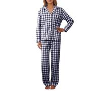 Pyjama classique pour femme avec carreaux vichy - Ensemble de pyjama 2 pièces en coton | Vêtements de nuit à manches longues pour des nuits confortables, Style_d01 bleu, L