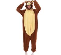 Pyjama Combinaison Femme Peluche Ours Brun Chaude et Confortable Hiver Polaire Pilou Une Pièce Douce avec Capuche Déguisement Adulte Thermique Onesie Noel Famille Cosplay Anime Unisexe
