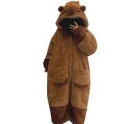 Pyjama Combinaison Femme Pyjama Chaud Hiver, Chemise De Nuit Grande Taille Couverture à Capuche en Flanelle Douce Costume De Capybara De NoëL À Capuche avec Poches